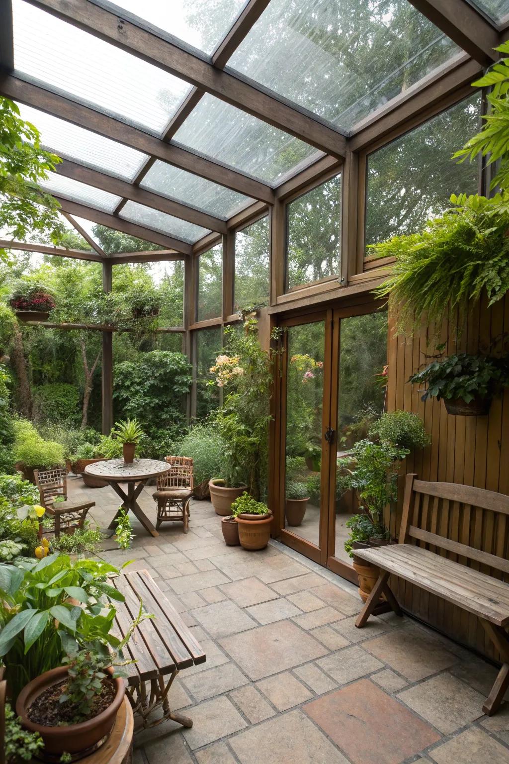 Enhance your patio with natural elements like plants and wood.