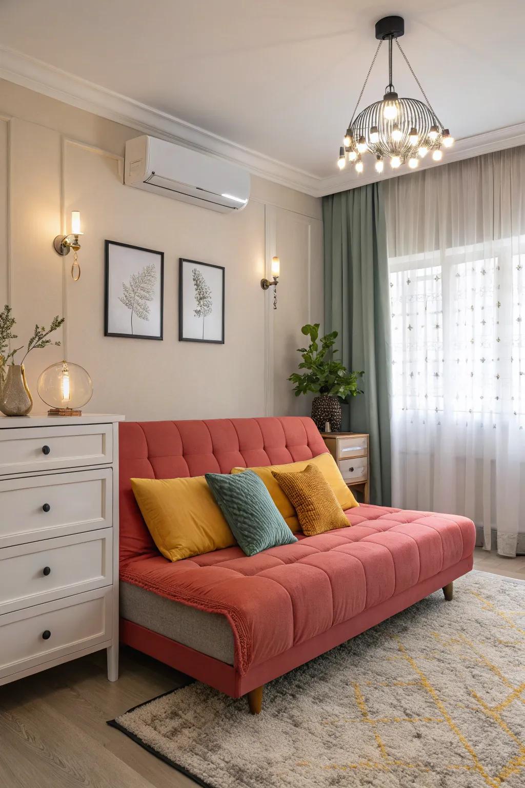 A striking sofa bed can anchor your room's design.