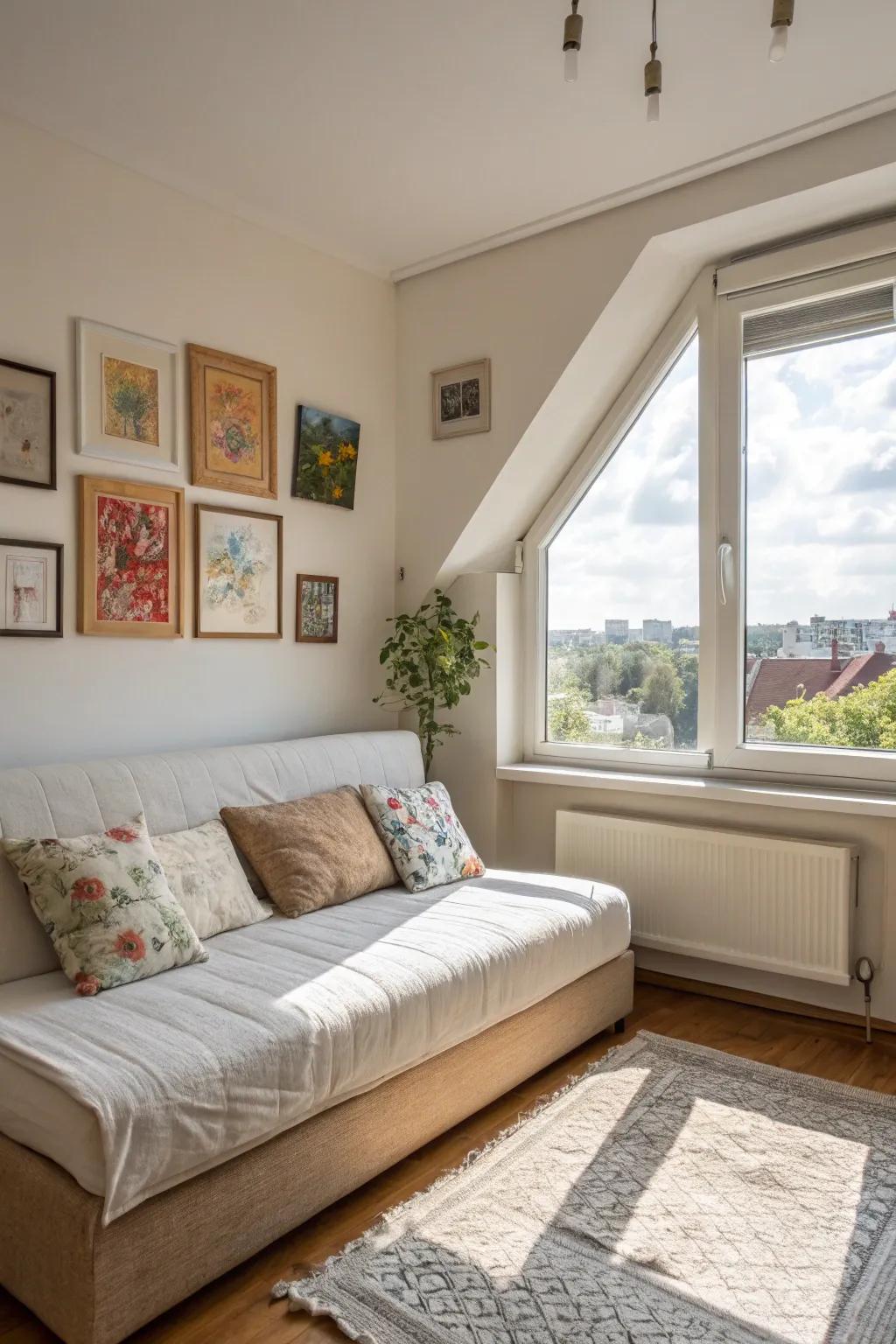 Natural sunlight enhances room ambiance.