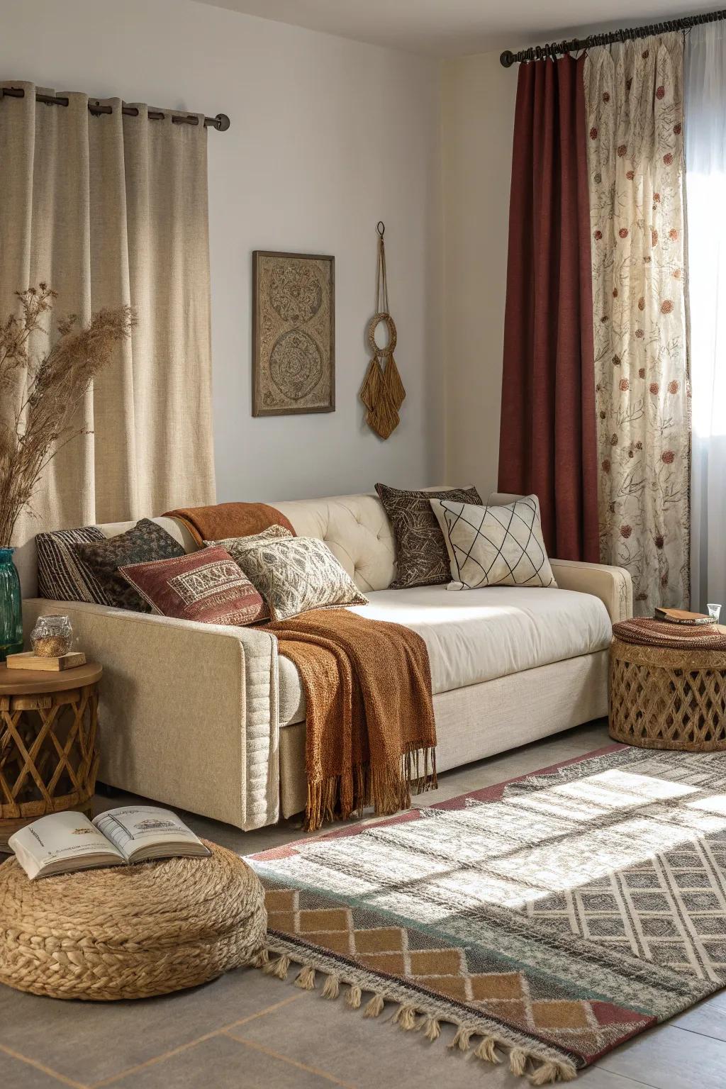 Mixing textures enriches the visual and tactile experience.