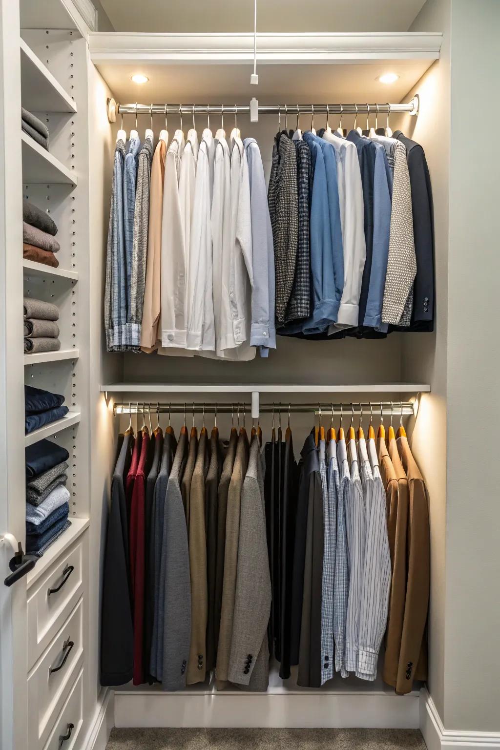 Double the space with double hanging rods.