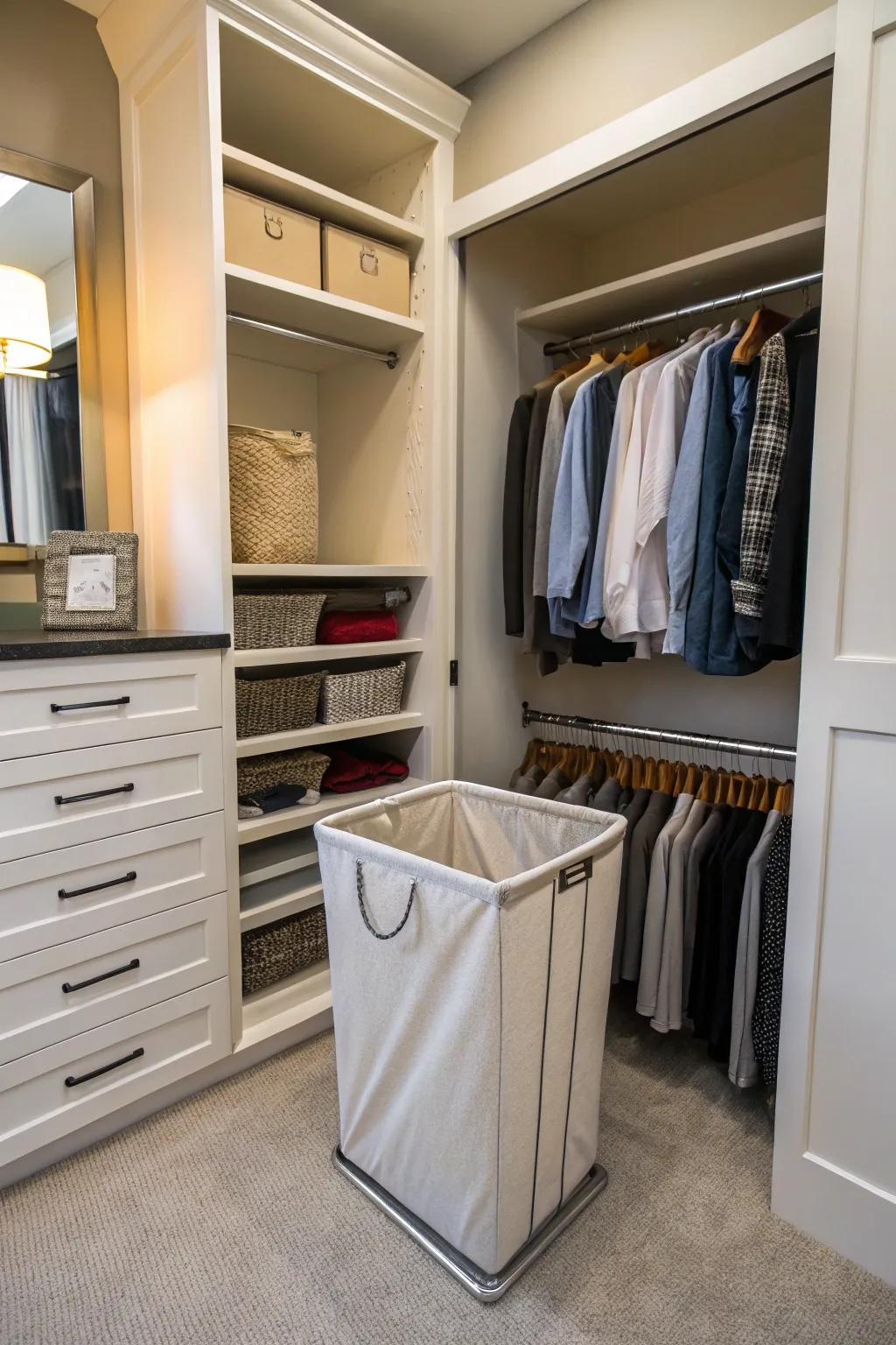 Keep your closet tidy with a hidden hamper.