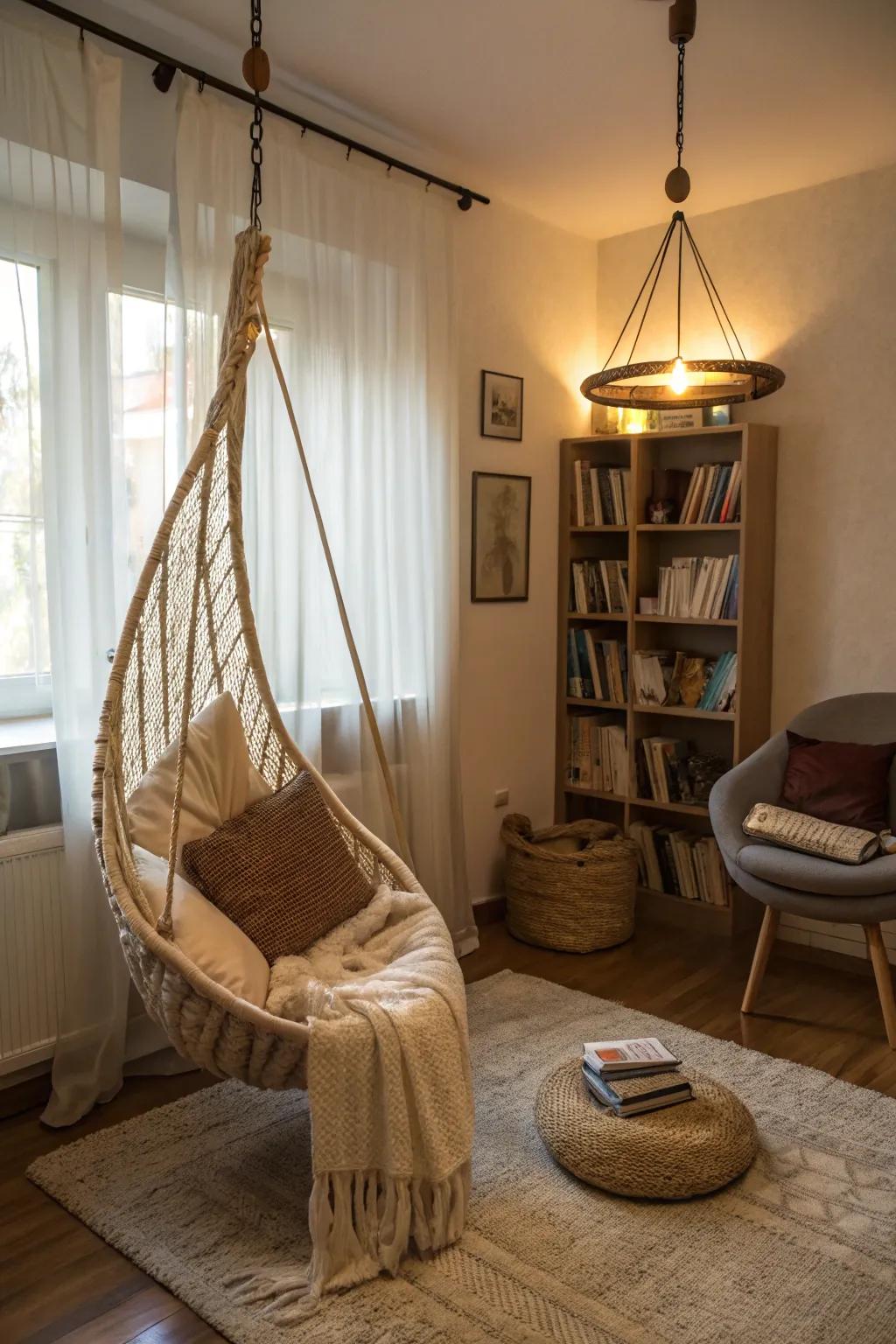 Hanging seats add a fun and relaxed vibe.