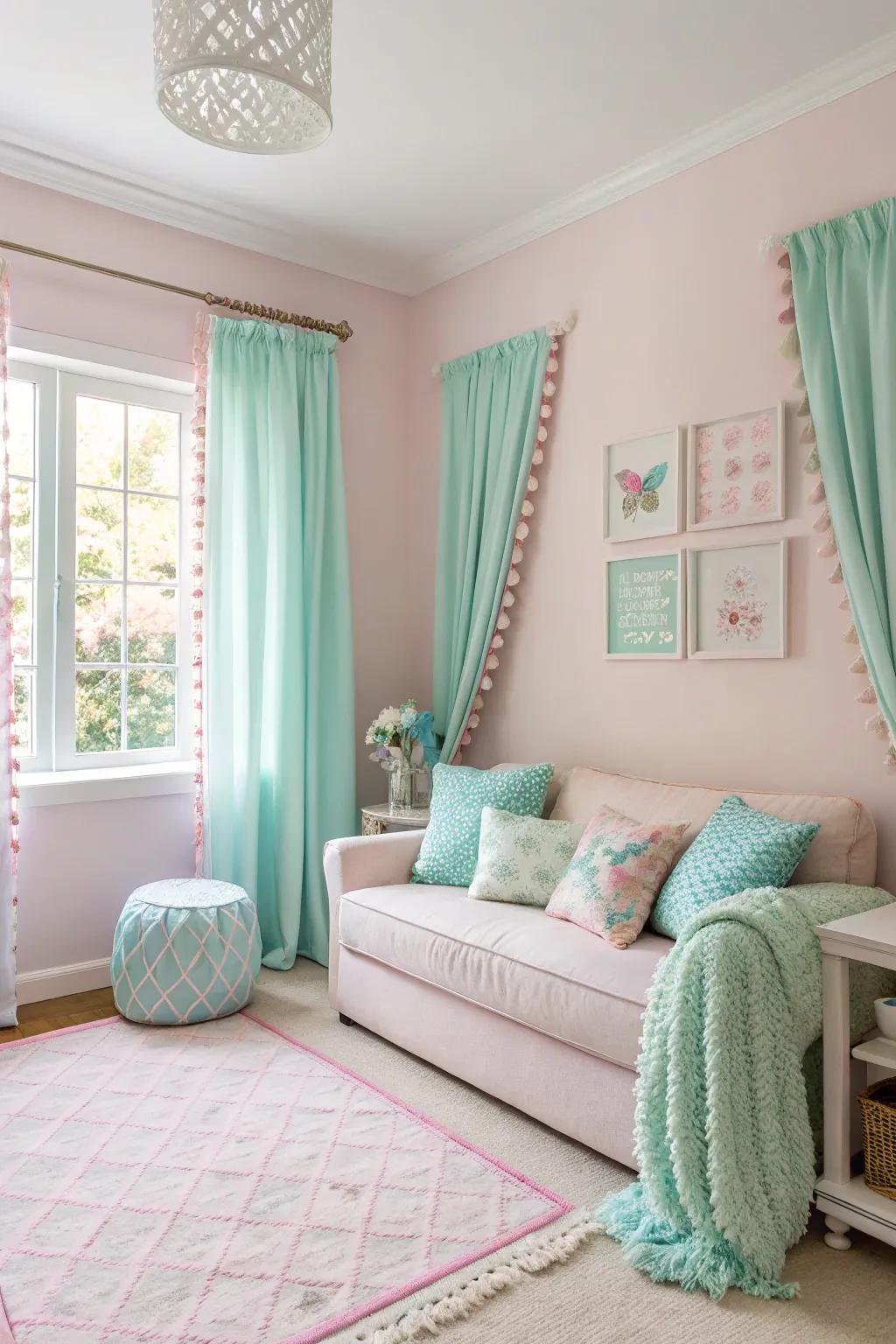 Pastel tones create a peaceful and soothing environment.