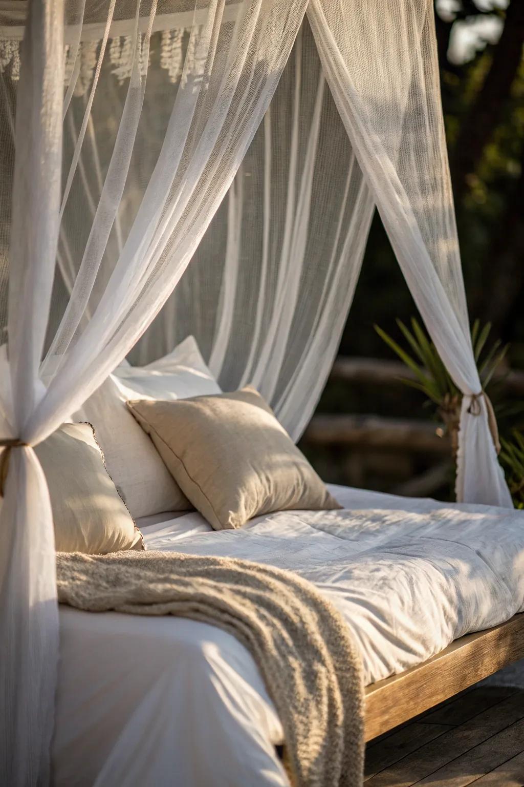 A bed canopy adds a dreamy, elegant touch.
