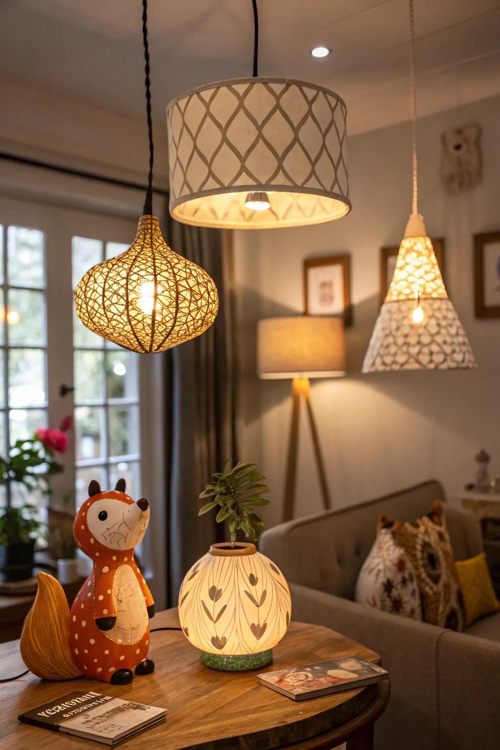 Unique lighting fixtures add flair and function.