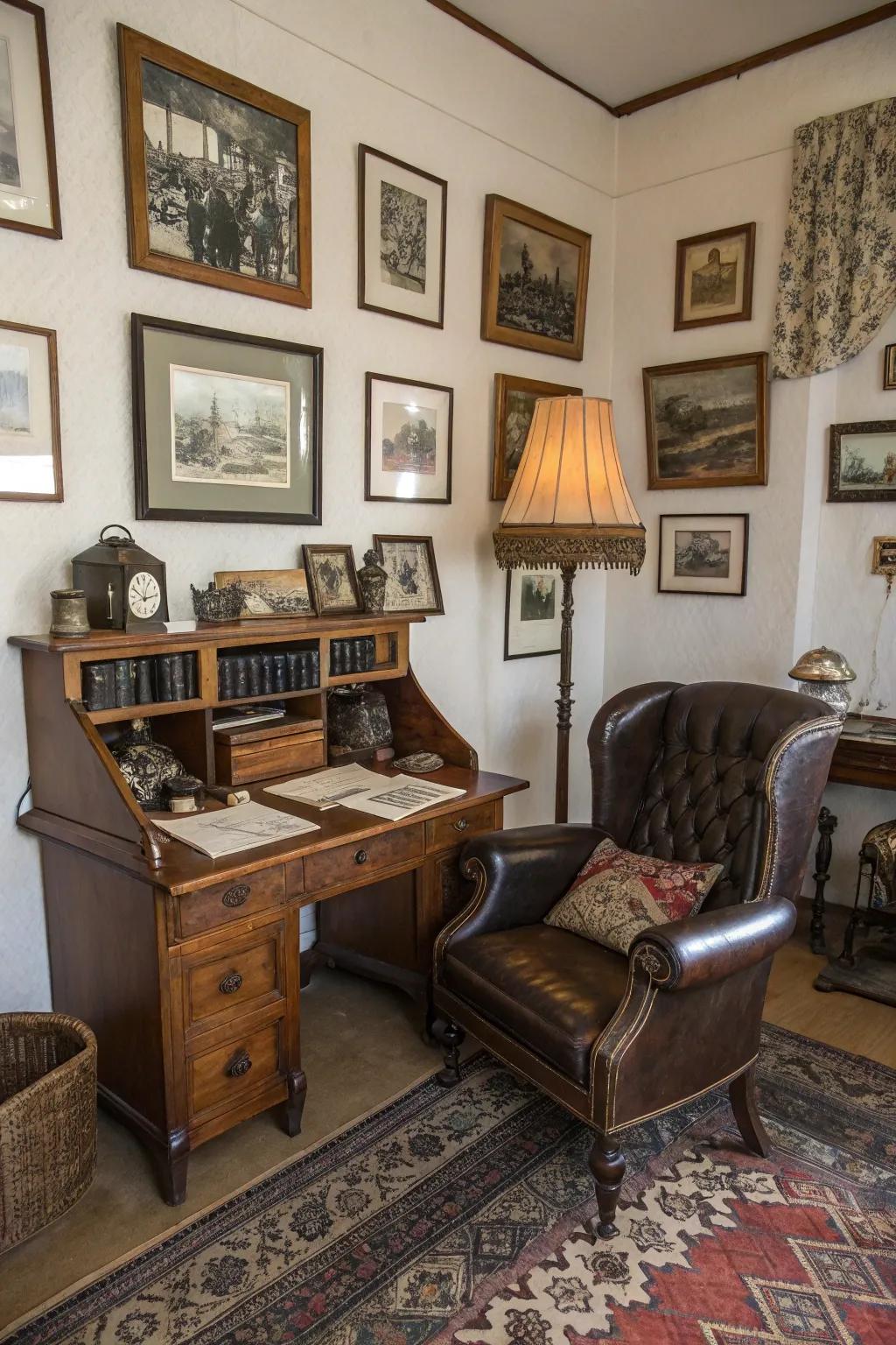 Vintage accents add warmth and nostalgia.