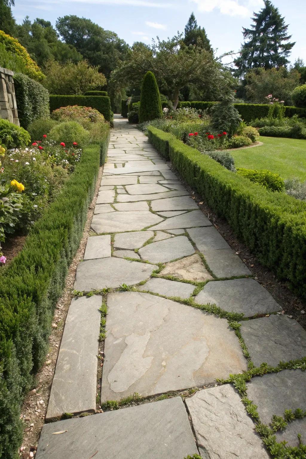 Concrete filling between flagstones for a durable and stable path.