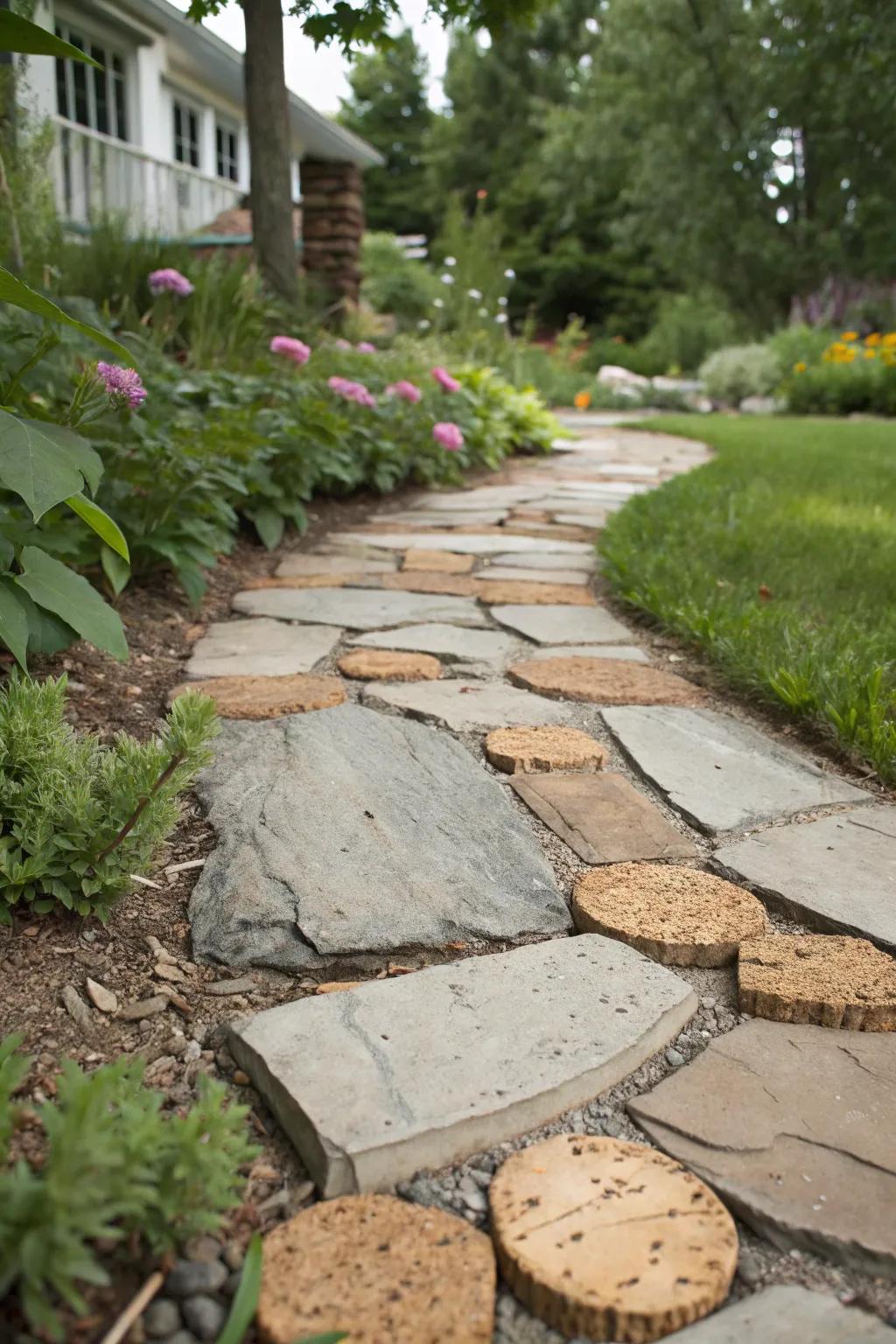 Eco-friendly cork filling providing a cushioned feel between flagstones.