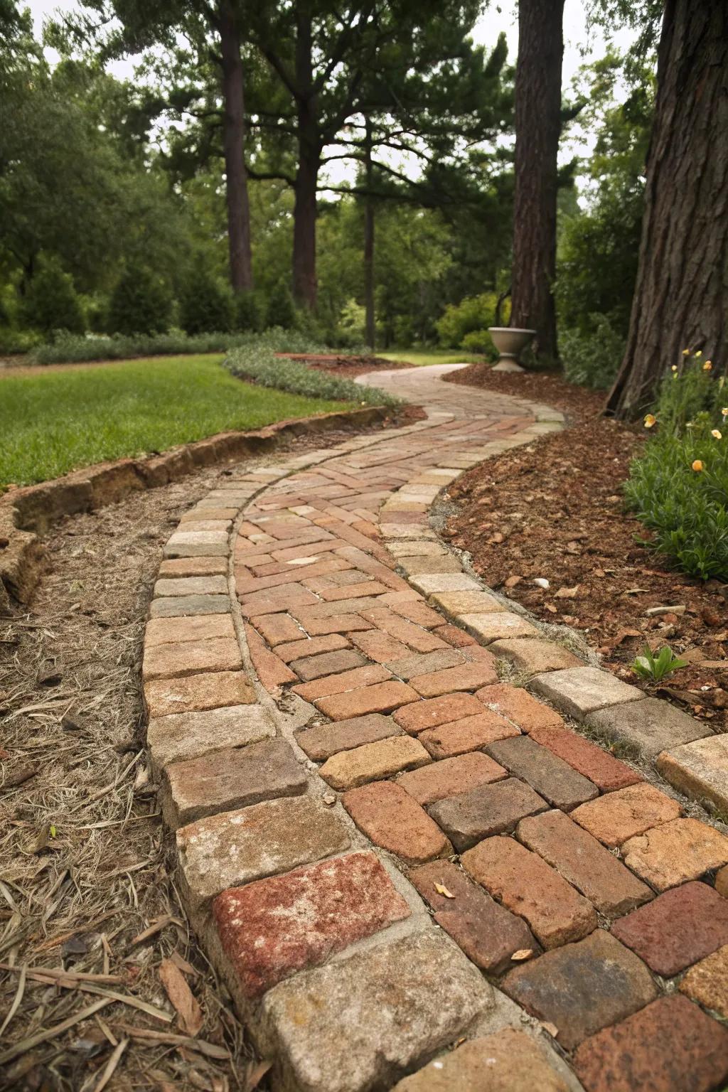 Crushed brick adding warm tones and texture between flagstones.