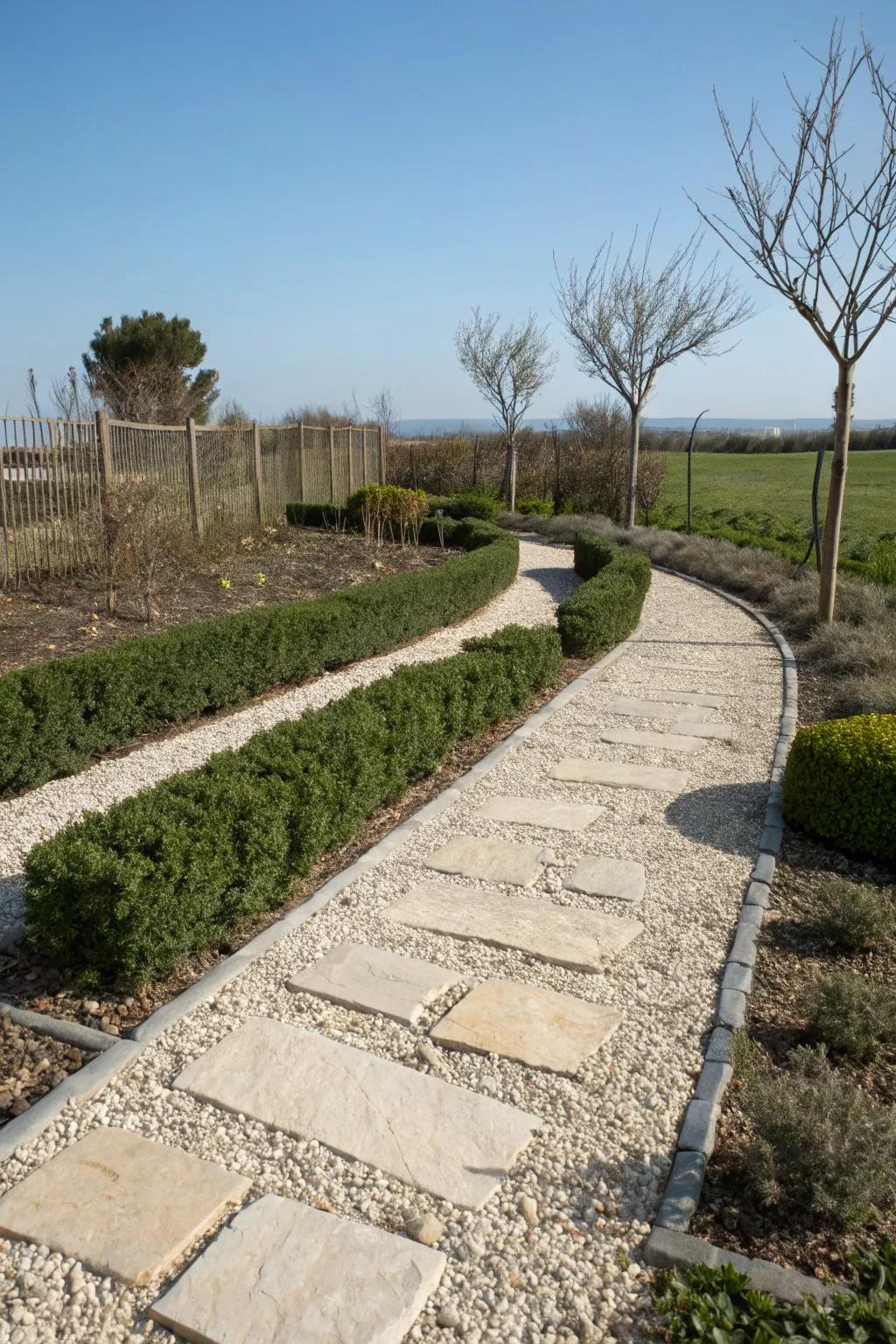 Fine gravel offering a minimalist and clean look between flagstones.