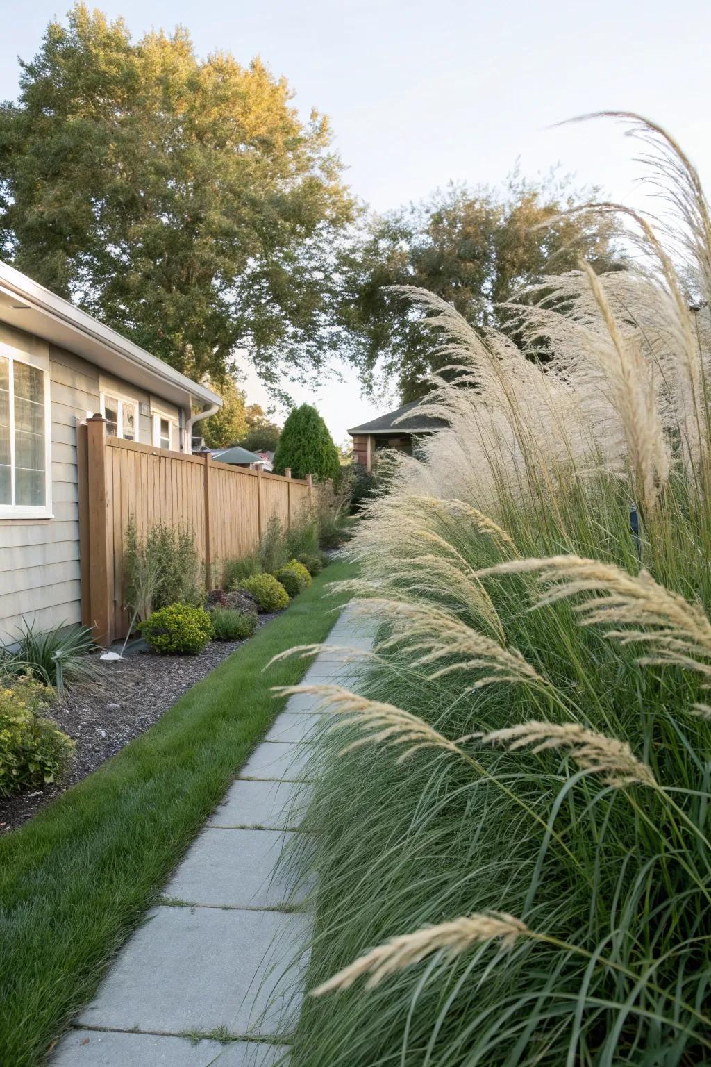 Ornamental grasses create a lively and natural privacy screen.