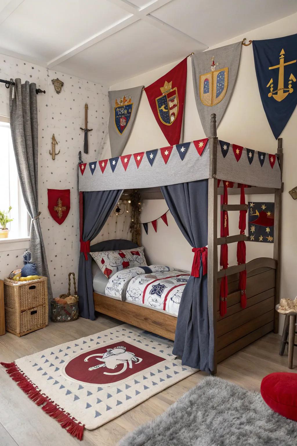 Defend the kingdom with a knight-themed canopy bed.