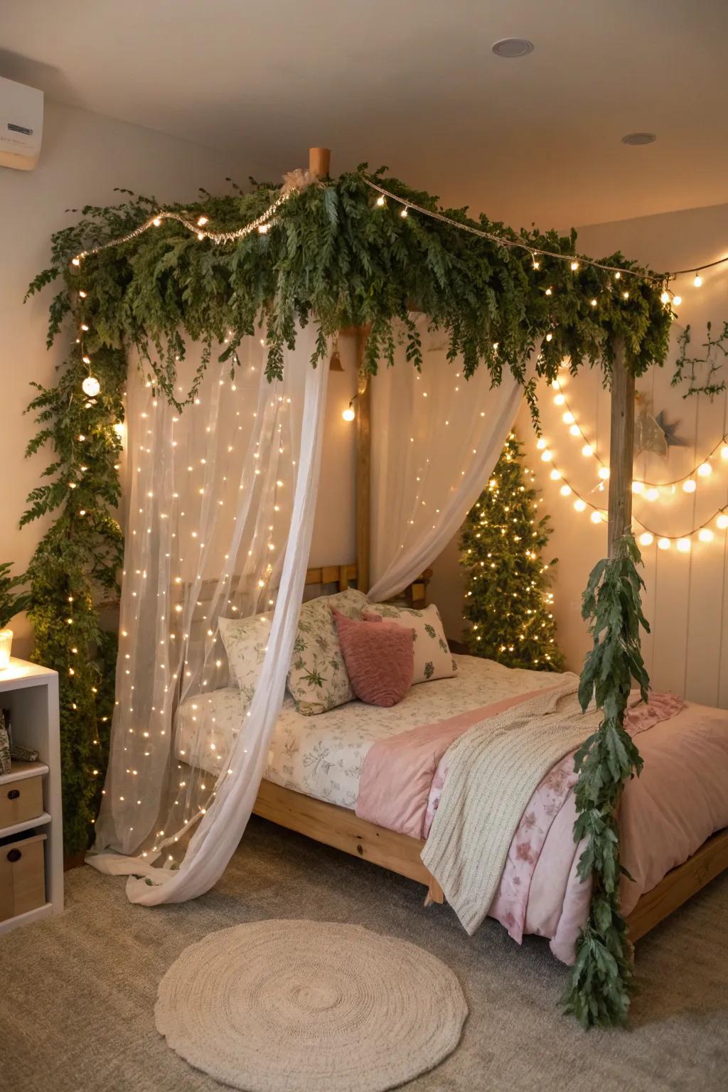 Step into a fairy tale forest with this magical canopy bed.