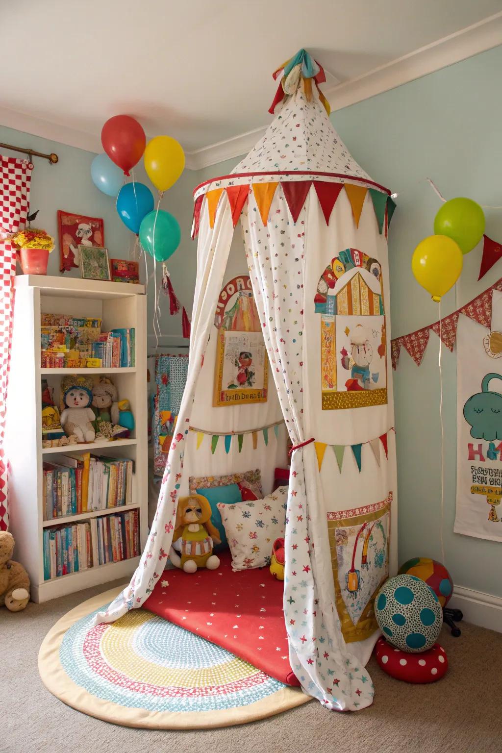 Bring the circus to bedtime with a colorful canopy bed.