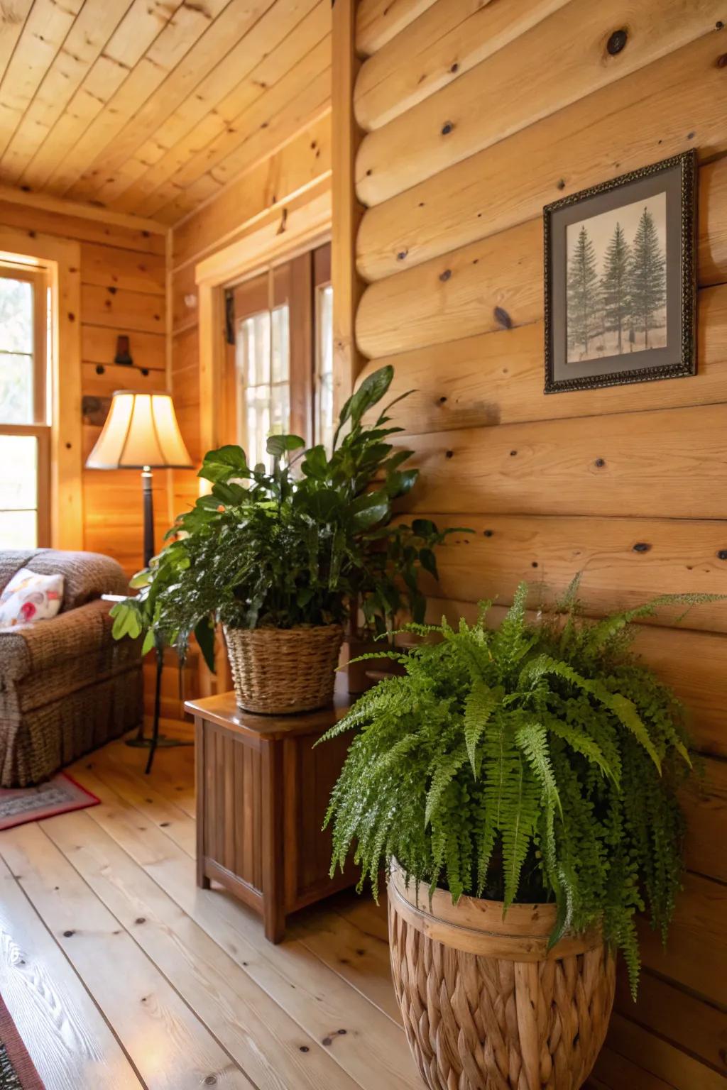 Indoor plants adding freshness and color to a cabin.