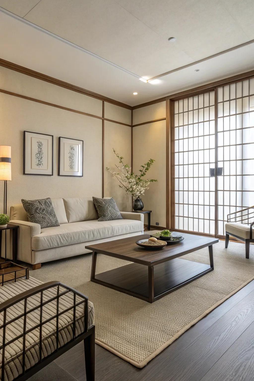 Elegant minimalist room with simple decor.