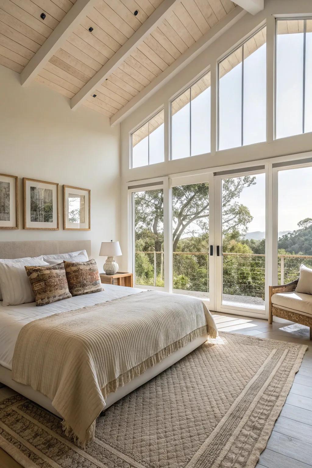 Calm bedroom with ample natural light and soothing colors.