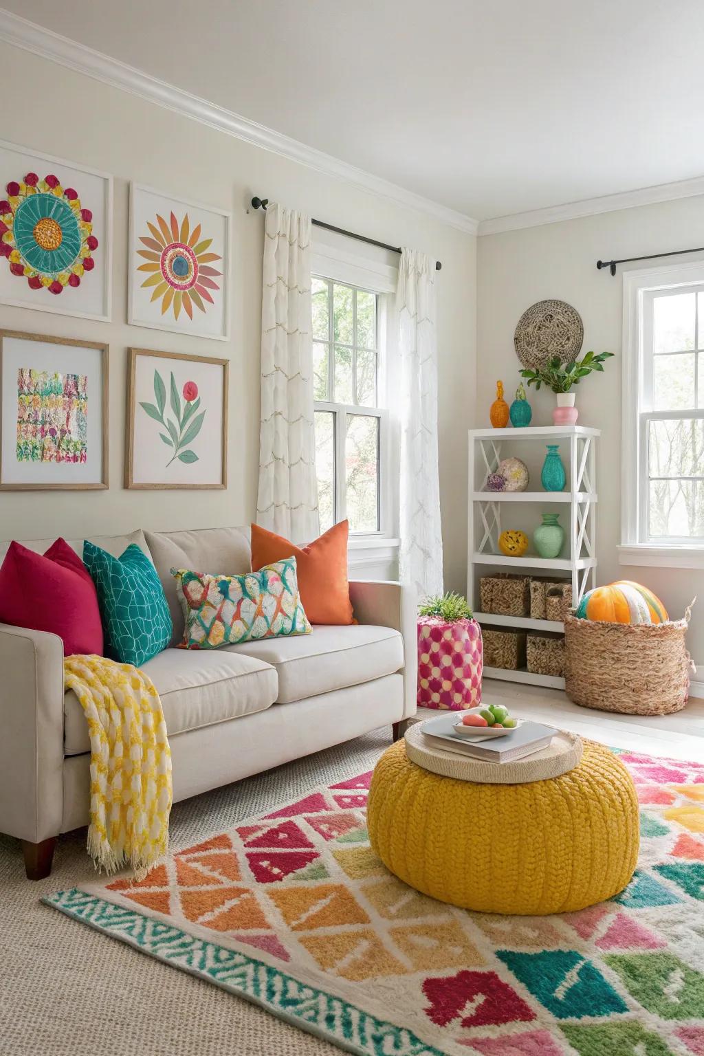 Vibrant room featuring playful pops of color.
