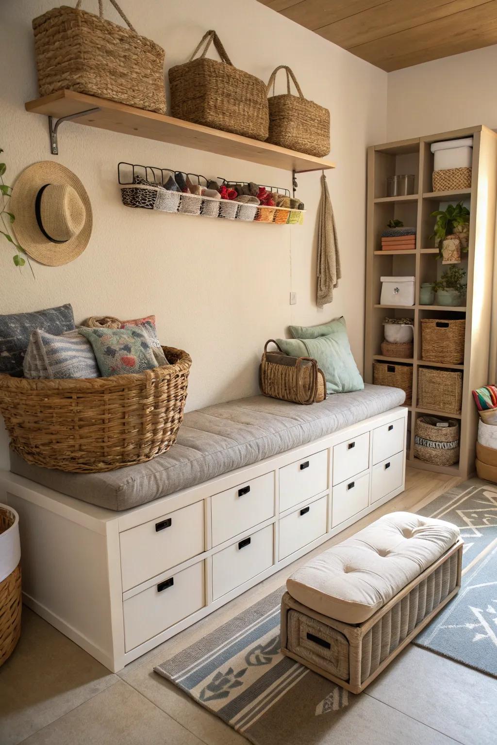 Room featuring clever and attractive storage solutions.