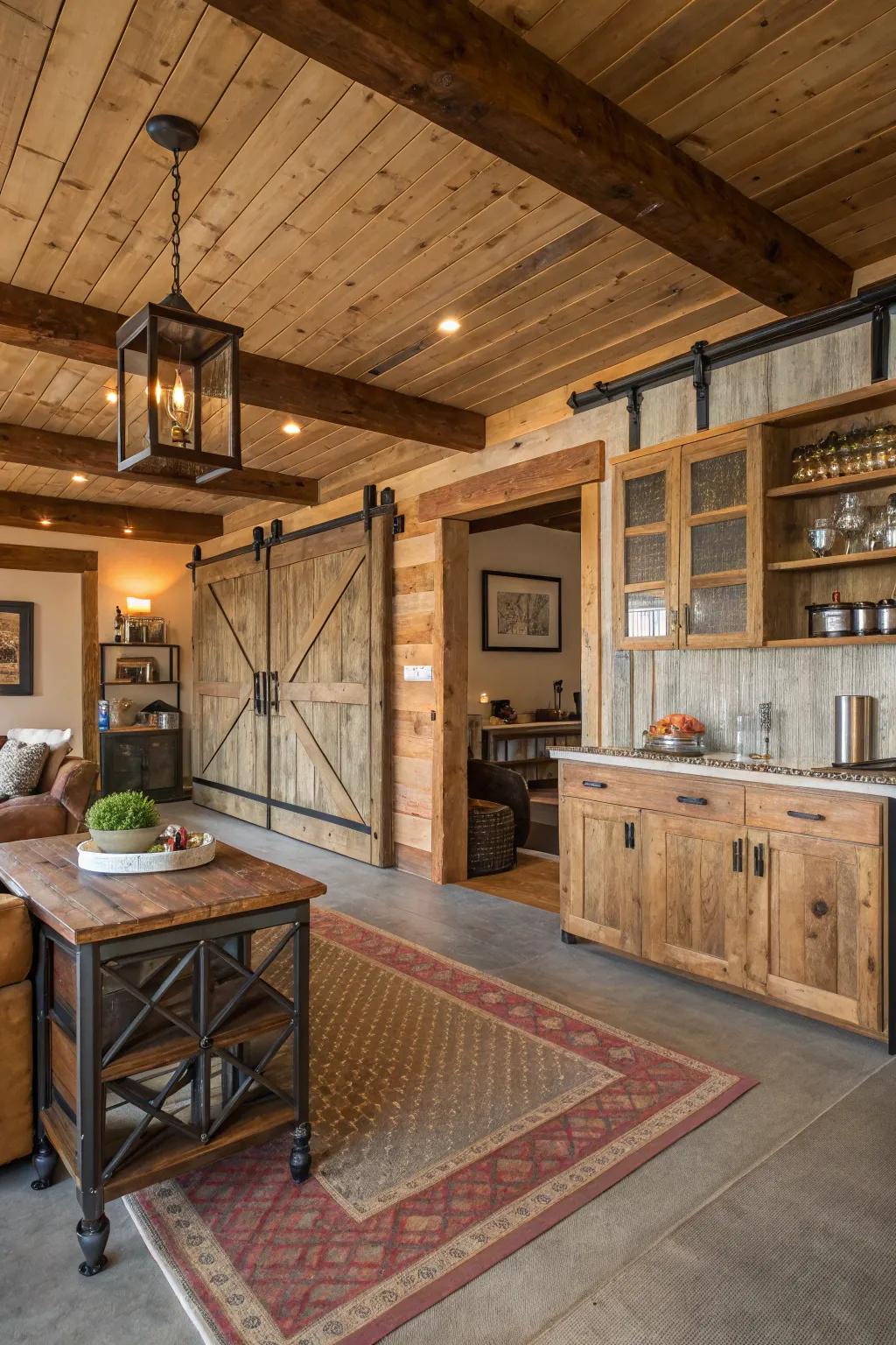Eco-friendly room featuring reclaimed wood and metal accents.