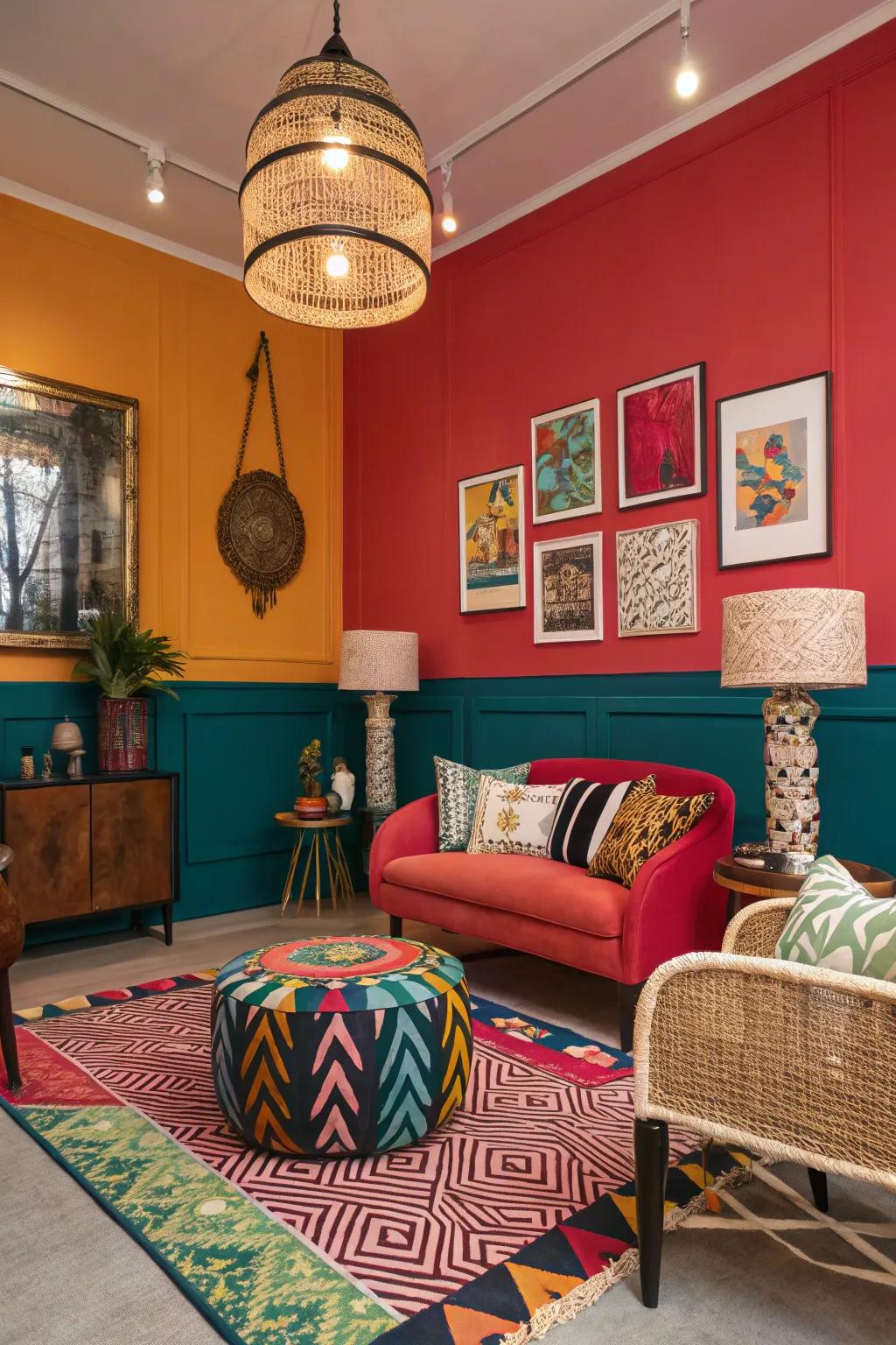 Dynamic room featuring bold and vivid color schemes.