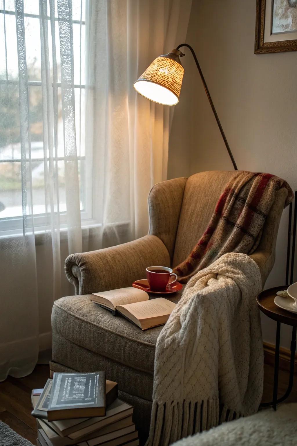Cozy reading nook designed for comfort and relaxation.