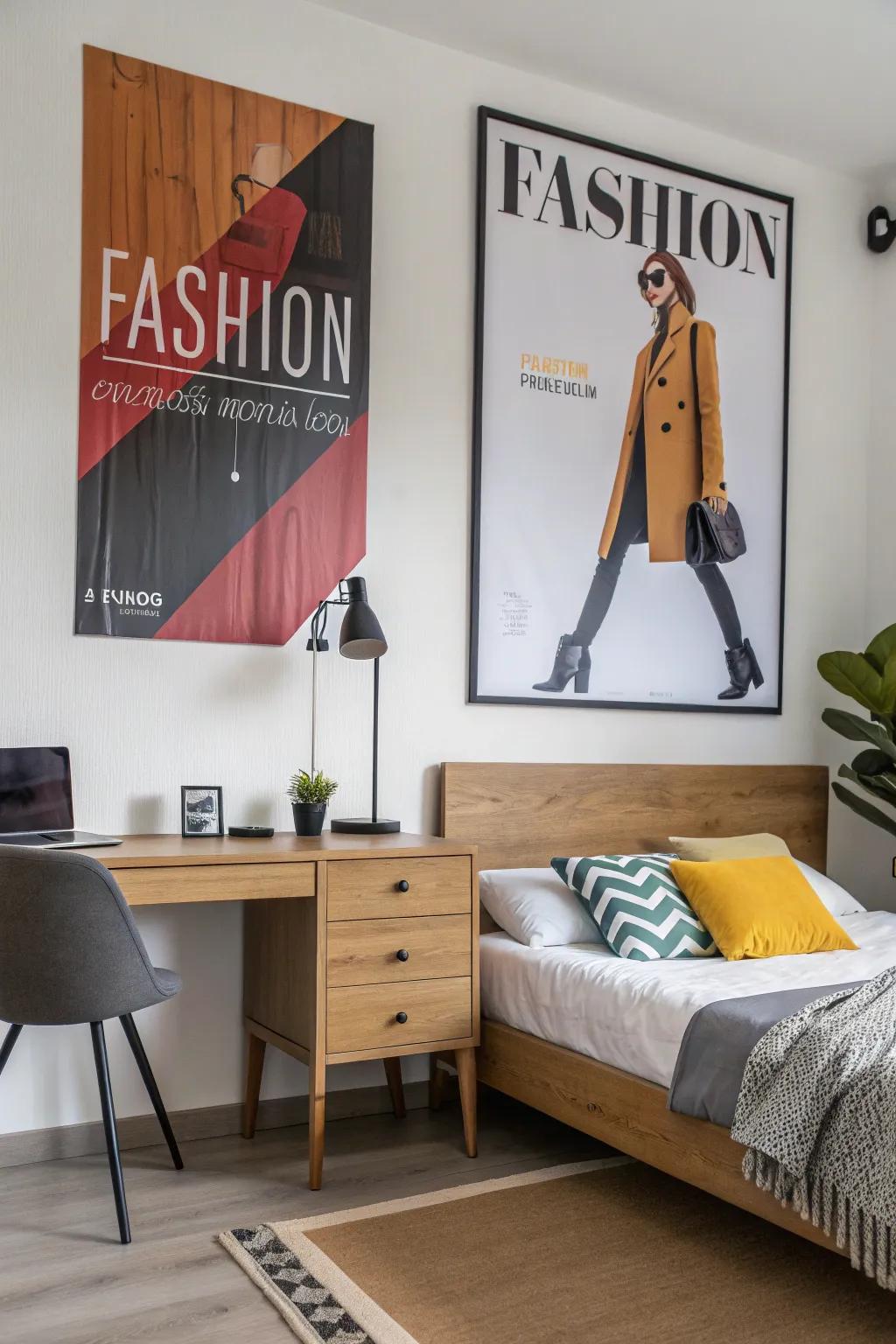 Fashion-themed posters add sophistication to interiors.