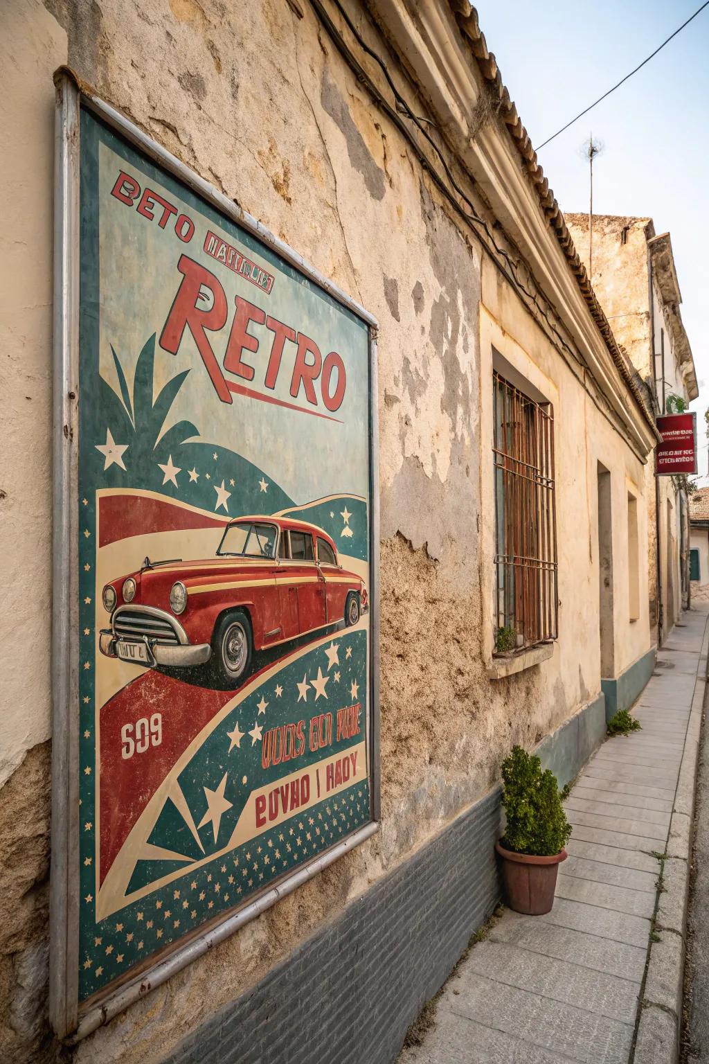 Retro posters add nostalgic charm to interiors.