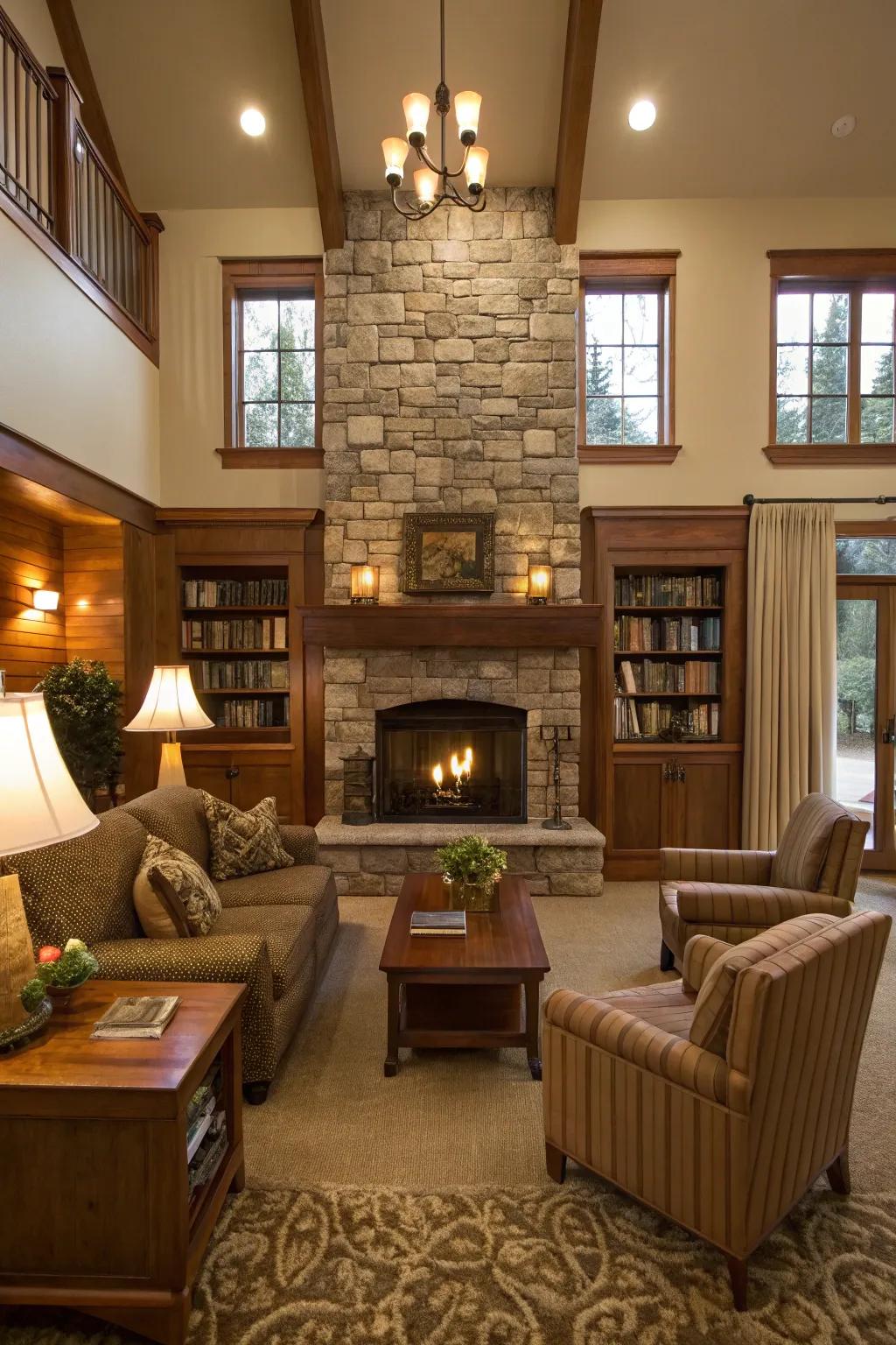 Fireplace as the main focus of a living room.