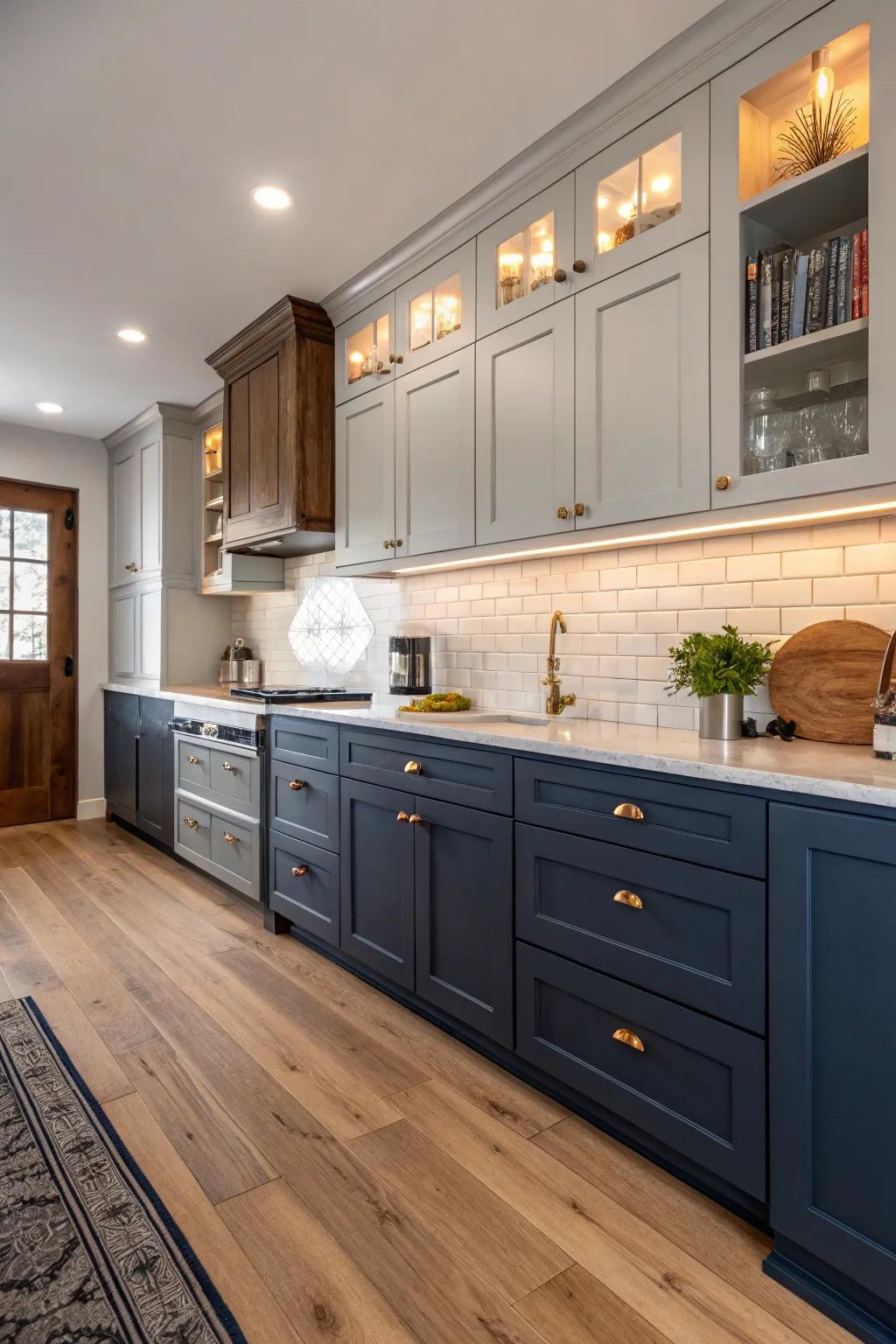 Sophisticated navy and gray kitchen