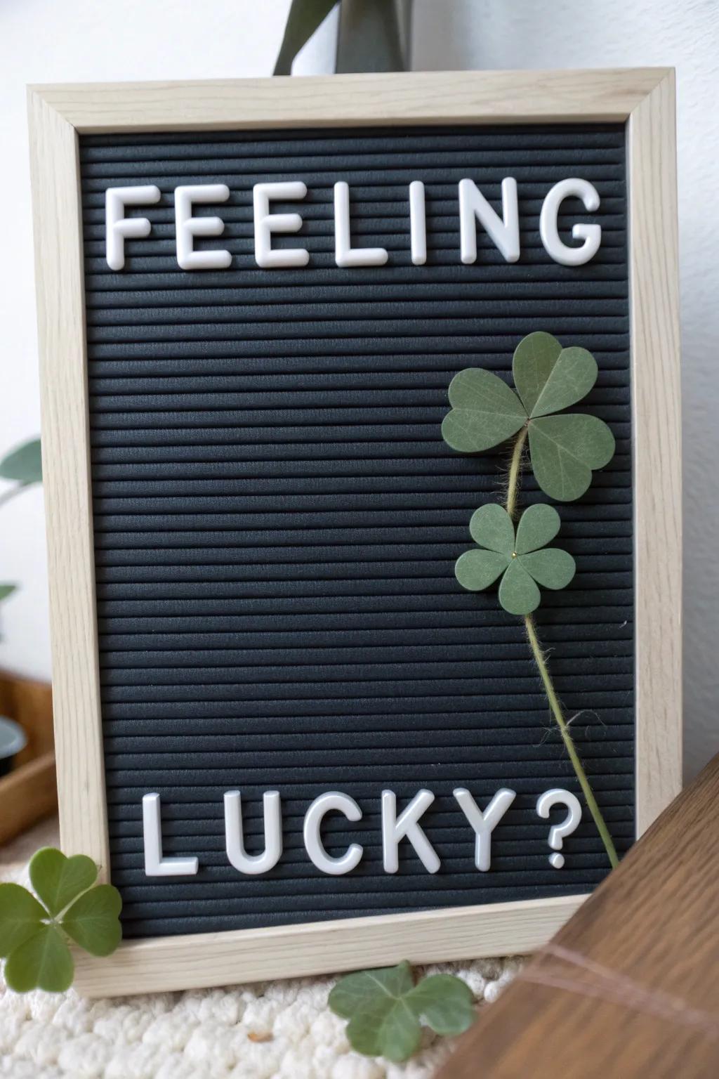 A simple and inviting letter board asking'Feeling Lucky?'