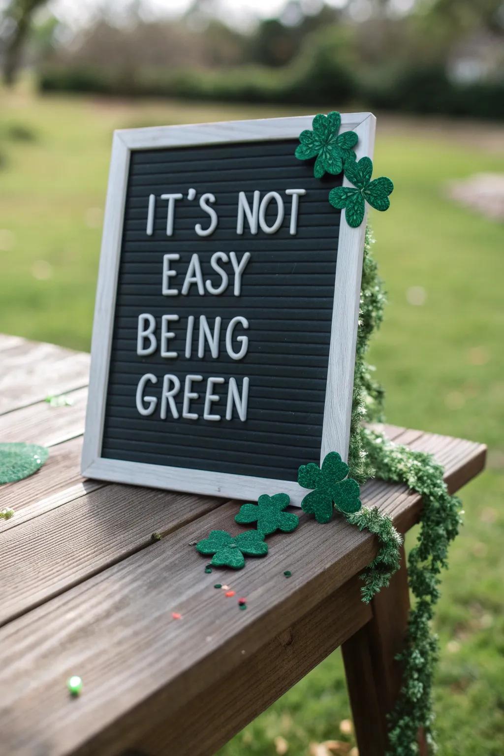 A clever and eco-friendly letter board design for St. Patrick's Day.