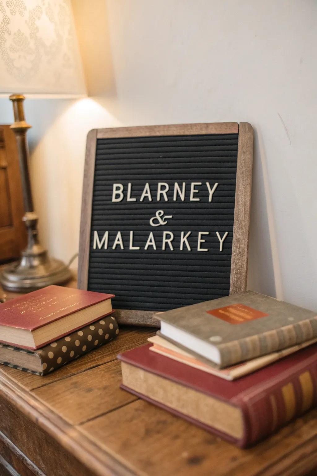 A lively letter board celebrating Irish storytelling traditions.