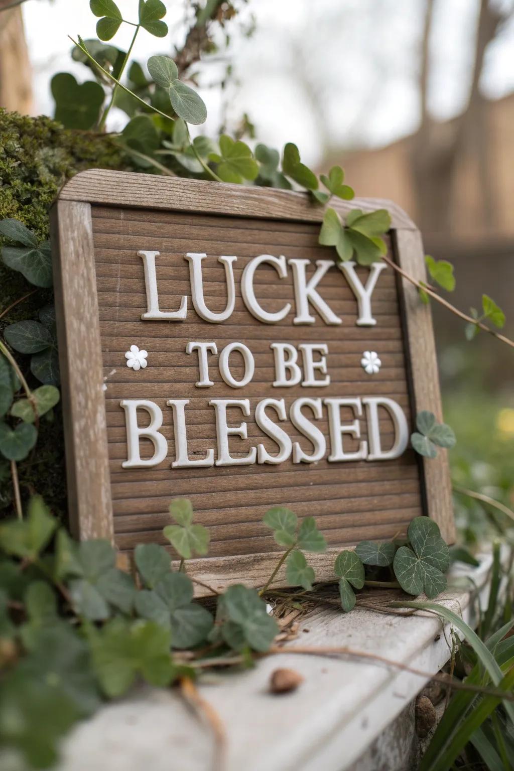 A heartfelt letter board combining thankfulness and luck.