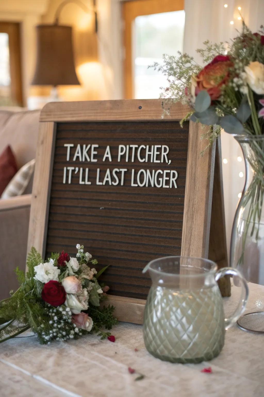 A witty letter board idea featuring a pun about drinks.