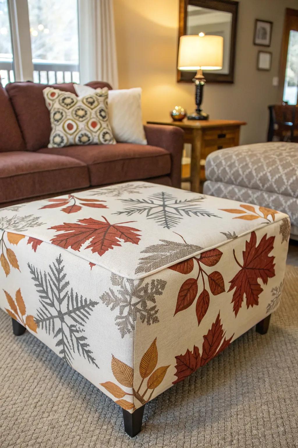 Seasonal ottoman covers providing a renewed look throughout the year.