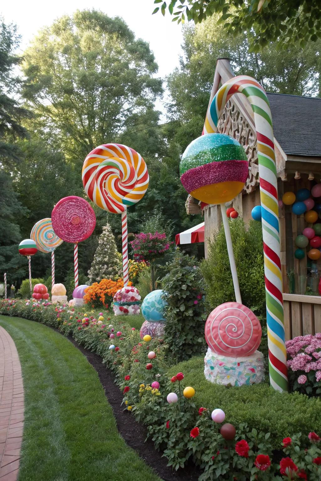 Large candy sculptures serve as captivating focal points.