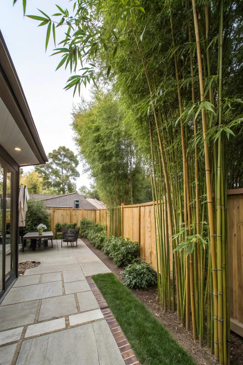 Tall bamboo creating a fast-growing privacy screen.