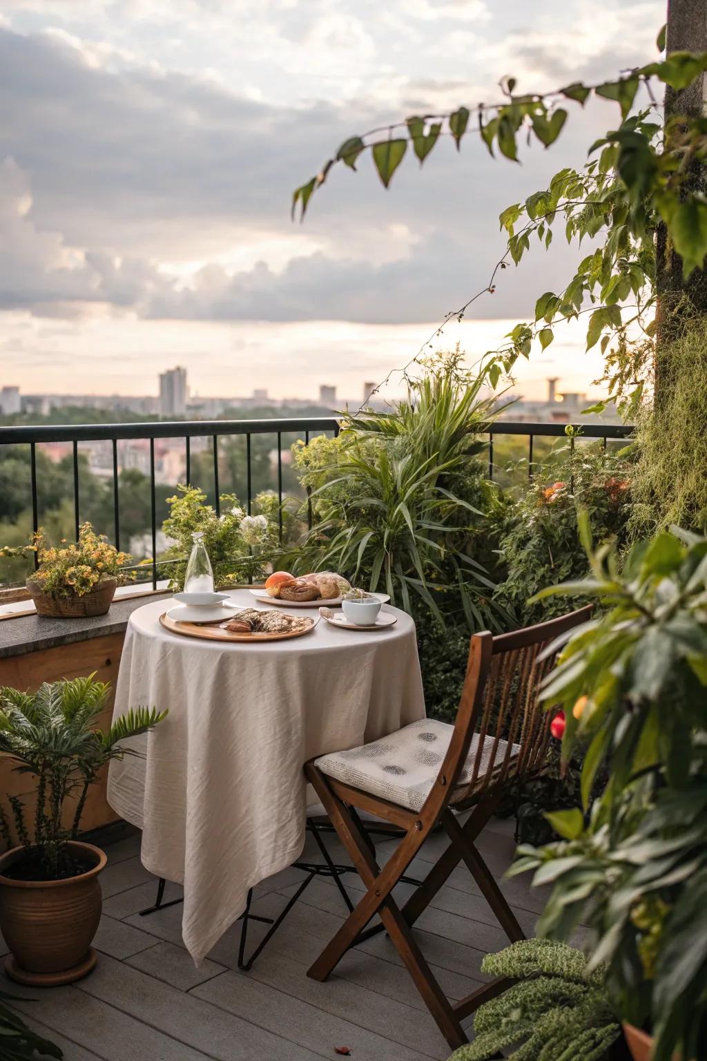 Set up a cozy dining corner on your balcony for outdoor meals.