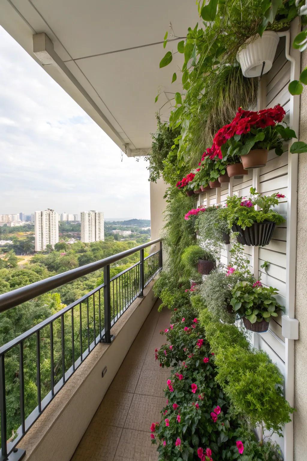 Use vertical gardens and hanging planters to save space and add greenery.