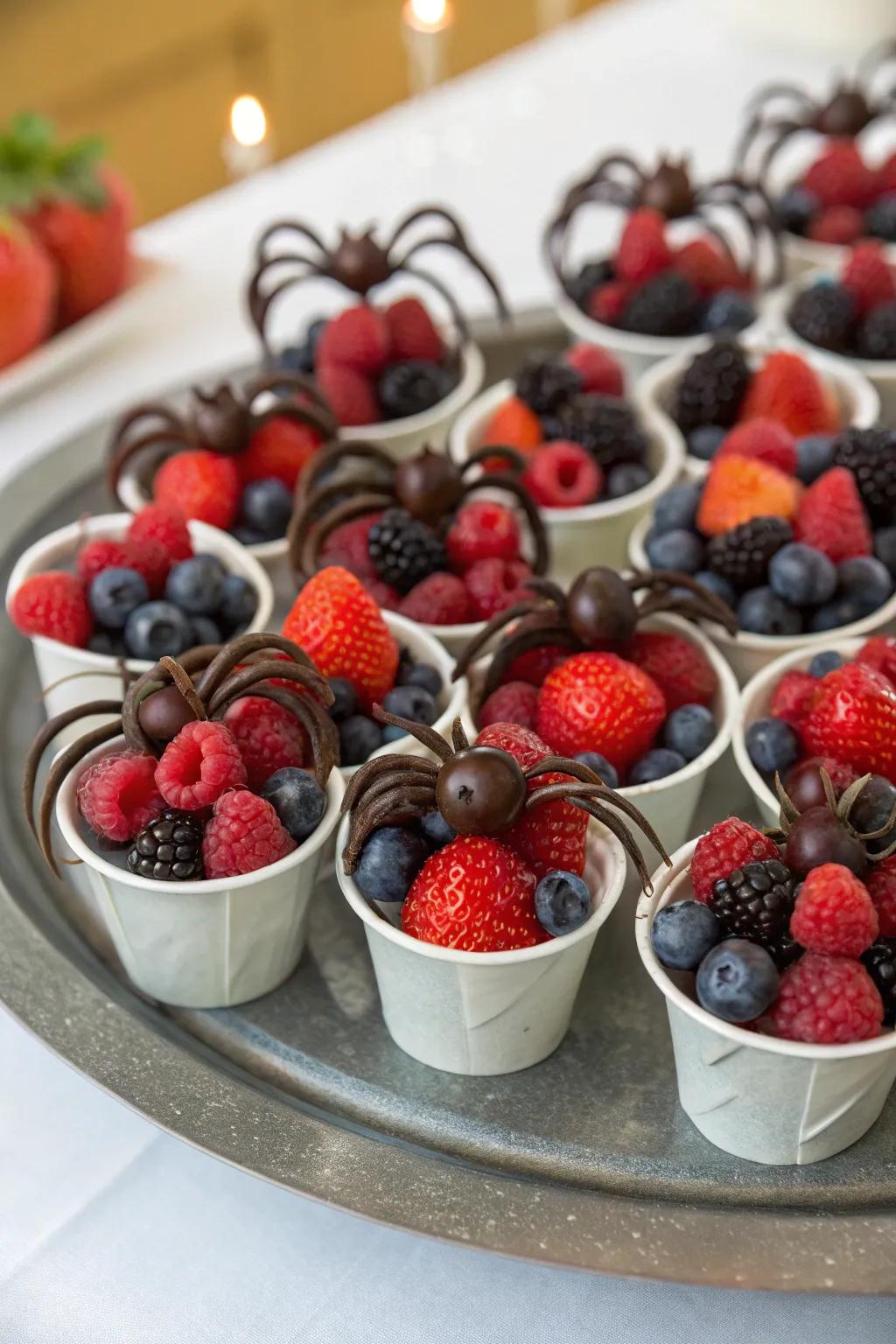 Spider berry cups adding a delicious fright to the festivities.