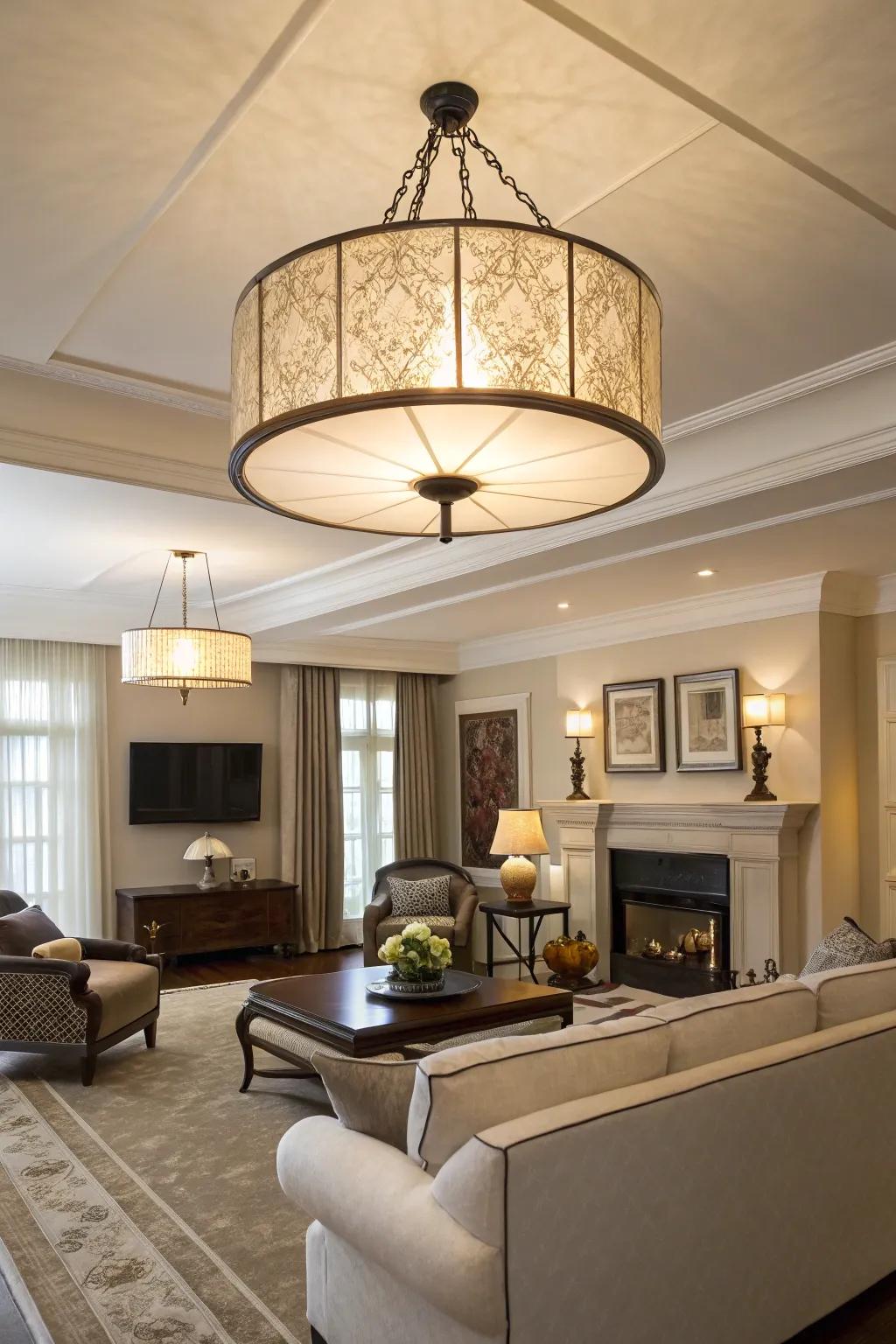 Drum shades offer a blend of elegance and cozy lighting.