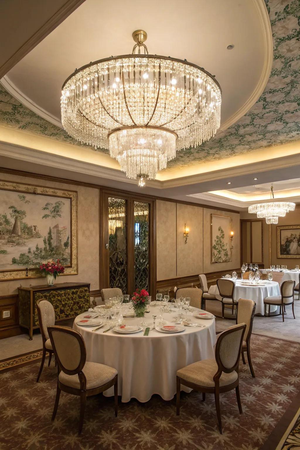 Crystal fixtures add glamour and brilliance.