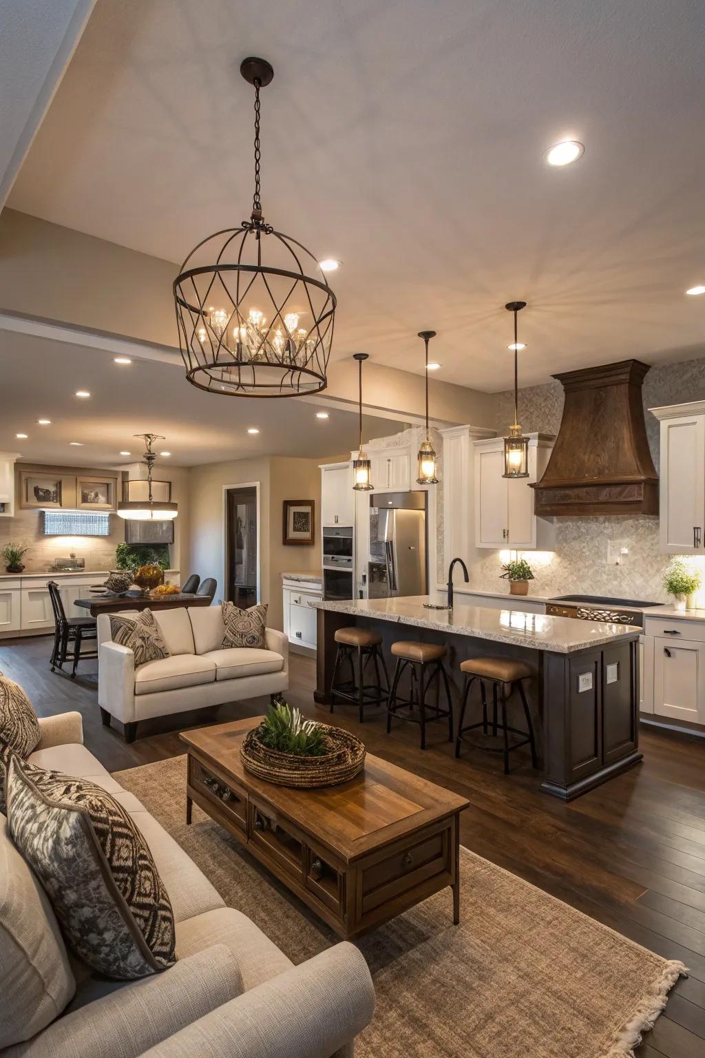 Dramatic lighting fixture as a focal point.
