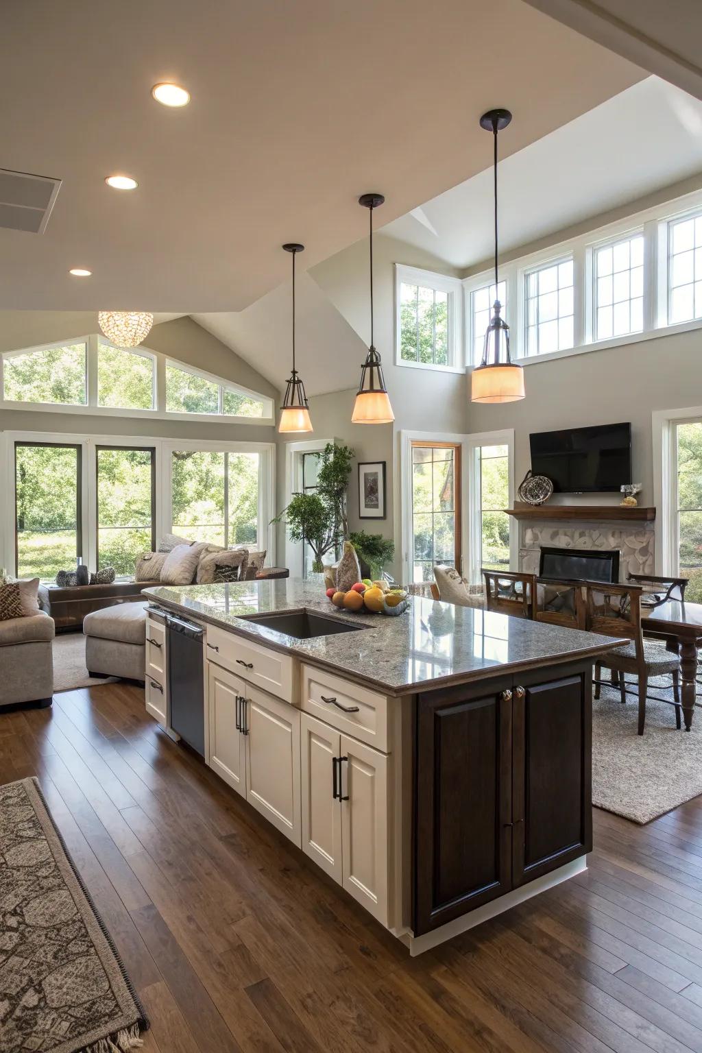 Multi-purpose kitchen island as a central feature.