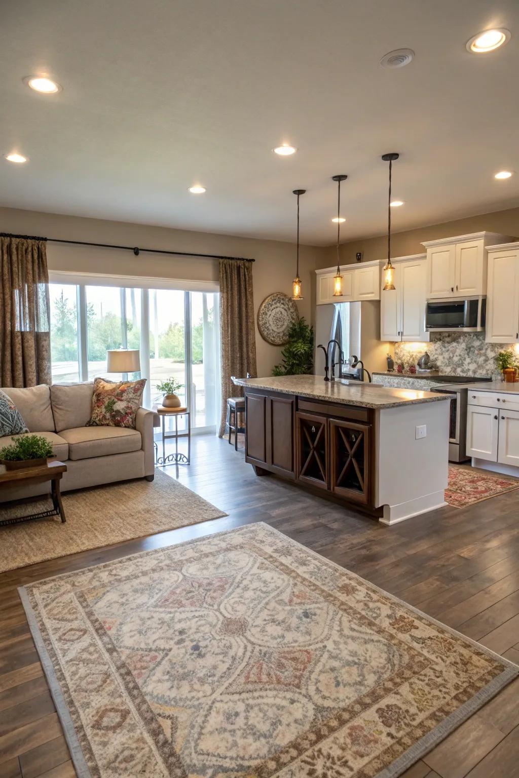 Acoustic treatments improve sound quality in open spaces.