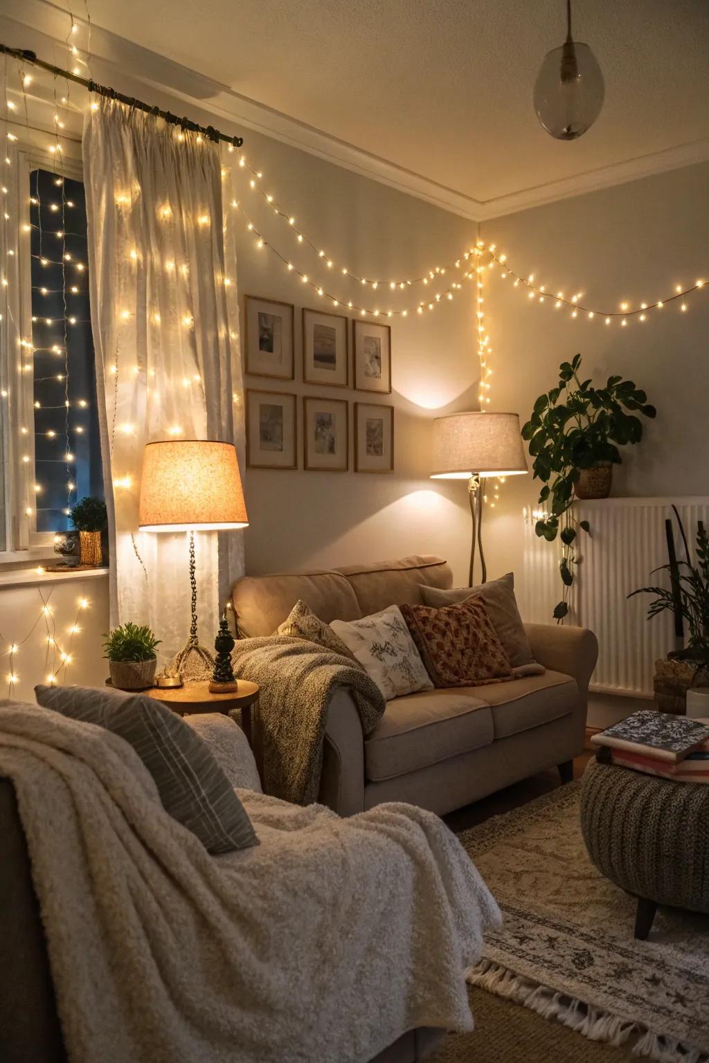 Layered lighting creates warmth and sophistication.