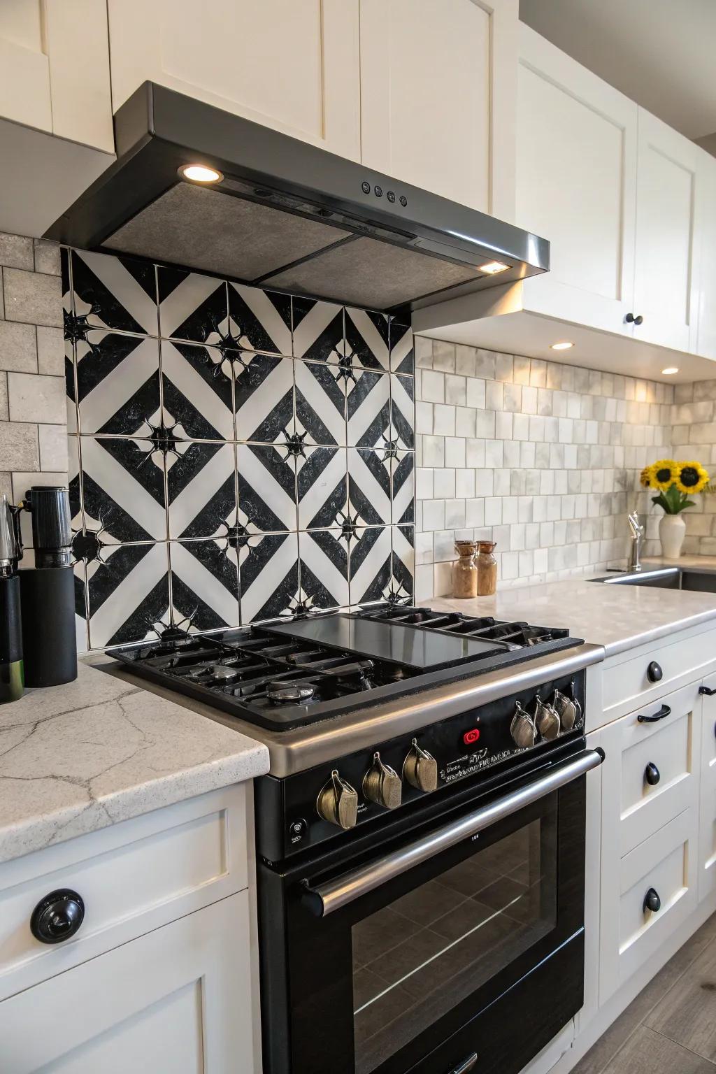 Monochrome tiles create bold contrasts and clean lines.