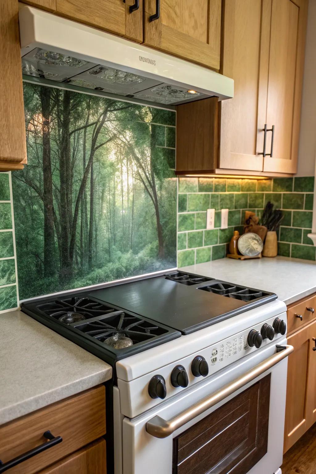 Green tiles evoke nature's calm and freshness.